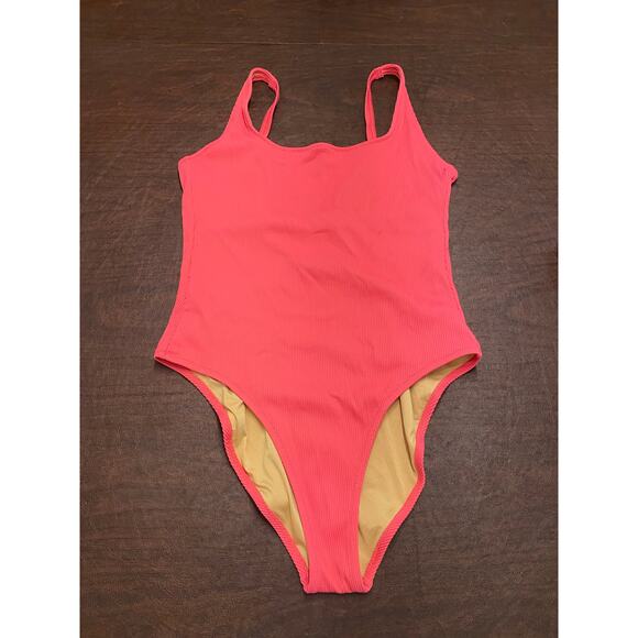 Pink Ribbed High Cut Cheeky One Piece Adjustable Strap Sze Large Baywatch Barbie - Picture 1 of 8